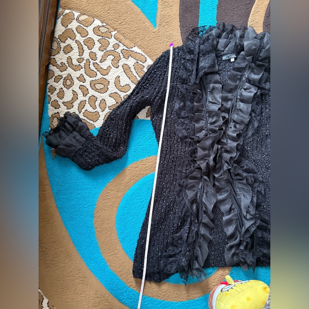 SALONI Black Ruffles & Lace Longline Cardigan - Picture 5 of 8
